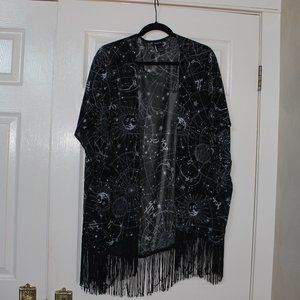 Torrid black kimono with fringe detail